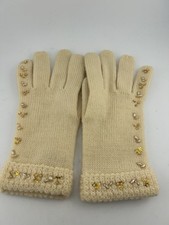 Vtg Van Raalte Knits Womens Beige Virgin Wool Gloves With Pearl Sequins Large