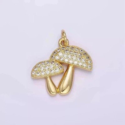 1.30Ct Round Cut Real Moissanite Mushroom Charm Pendant 14K Yellow Gold Plated