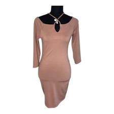 Charlotte Russe Pre-owned S Junior Tan Off-Shoulder Long Sleeve Dress #1908E