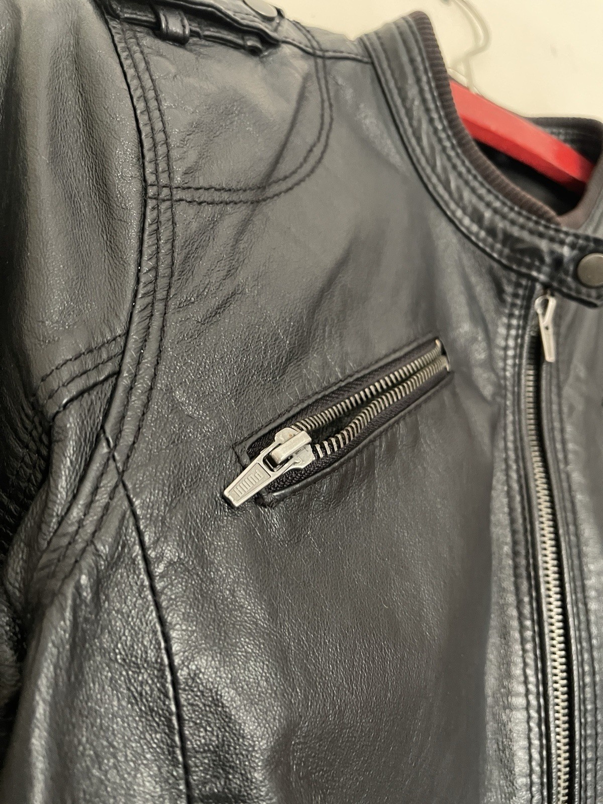 Puma 2000’s Leather y2k Biker Jacket Womens Size Small thumbnail 6