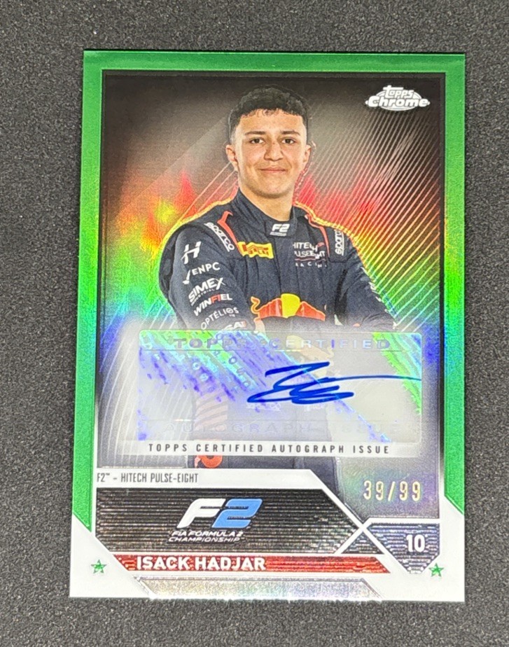 2023 Topps Chrome Formula 1 F1 Isack Hadjar Green Auto 39/99 CAC-IH