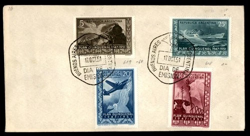 Mayfairstamps Argentina 1951 Plan Quinquenal Quad Frank First Day Cover aaw_2734