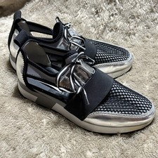 Steve Madden Arctic Black Silver Fashion Lace Up Sneaker Shoes Womens Size 6M