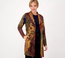 Susan Graver Regular Printed Novelty Knit Jacket with Shawl Collar Spice Rust XL