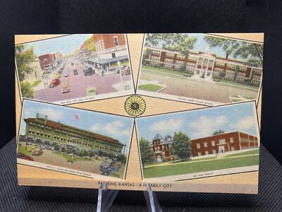 POSTCARD: Multiple Views Parsons Kansas A Friendly City L12 ￼