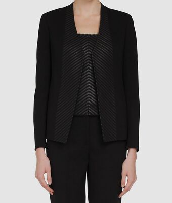 $4450 Akris Women's Black Selma No-Closure Leather-Front Jacket Size 8