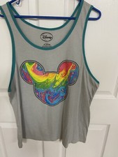 Disney Tank Men XL Rainbow Tie Dye Mickey Mouse Gray Sleeveless Shirt NWOT