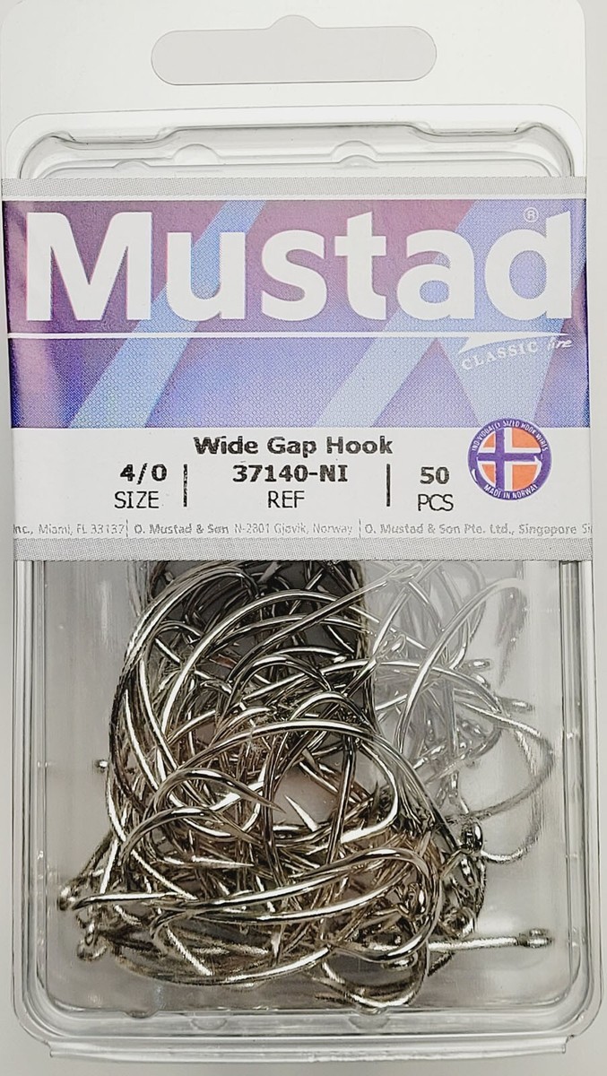 Mustad Hooks 37140-NI-4/0-50 Wide Gap Kahle Fluke Shiner SILVER Bait Hook |  eBay