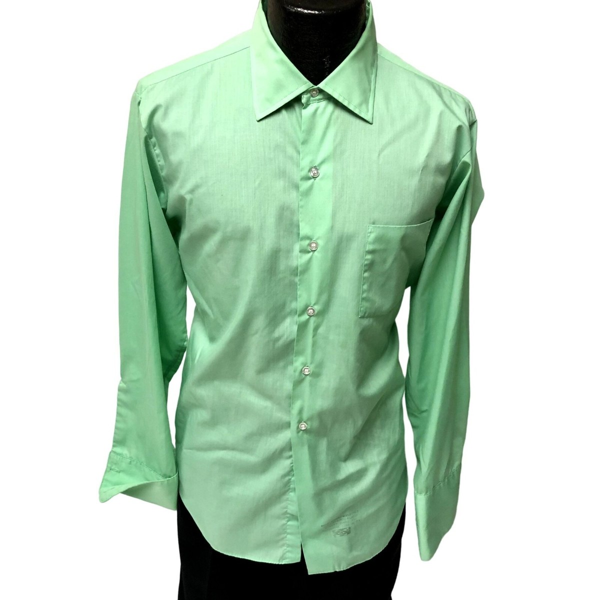 Vtg 60's Arrow Broadcloth MoD SANFORIZED Lime Green FRENCH CUFF Dress Shirt  16