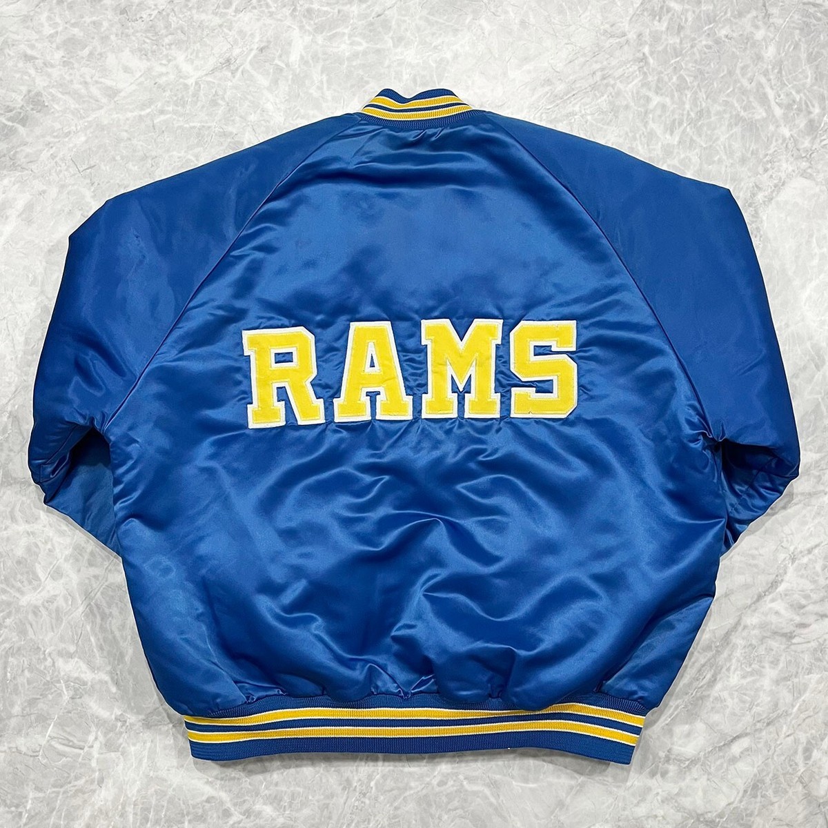 VTG 90s NFL LOS ANGELES RAMS CHALK LINE SPELL OUT SATIN JACKET