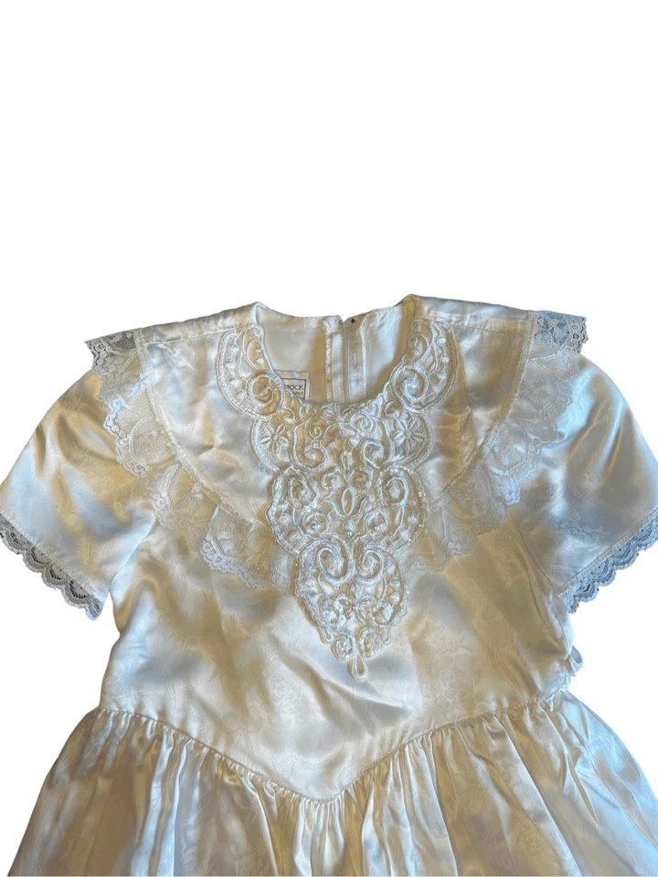 Jessica McClintock Lace Puff Sleeve Dress White Ivory Girls vintage wedding 6 - Image 3 of 4