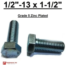1/2-13 x 1-1/2" (FT) Hex Bolt Zinc Plated Grade 5 Cap Screw Coarse Thread
