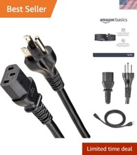 Durable 18 AWG 10-Foot Power Cords for Monitors and Printers   5 Count Black