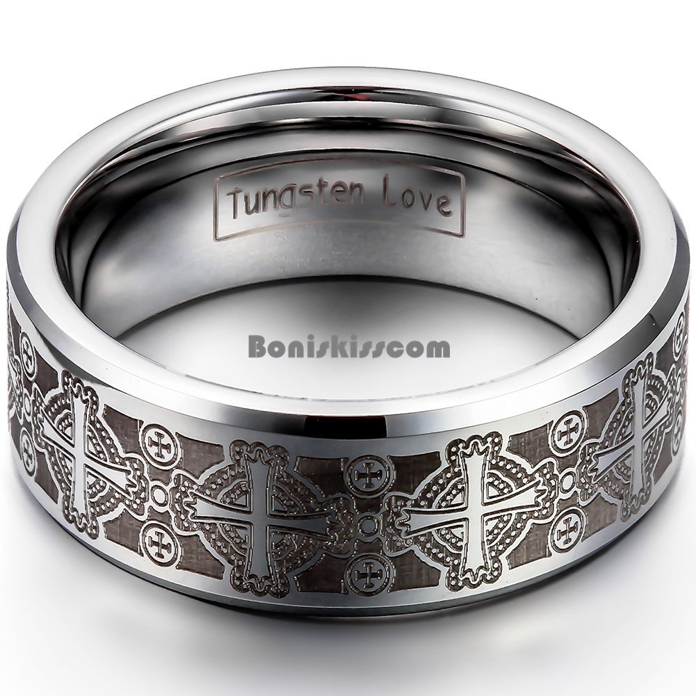 Tungsten Carbide Men's Celtic Dragon Wedding Band – 8mm Comfort Fit With Gold Inlay - View #10