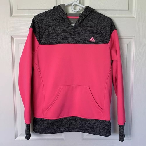 Adidas Womens Medium Fleece Lined Pullover Hoodie Sweatshirt Pink Gray
