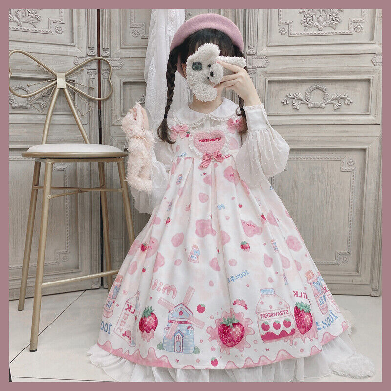 Japanese Sweet Kawaii Girls Strawberry milk Lolita sweet dress