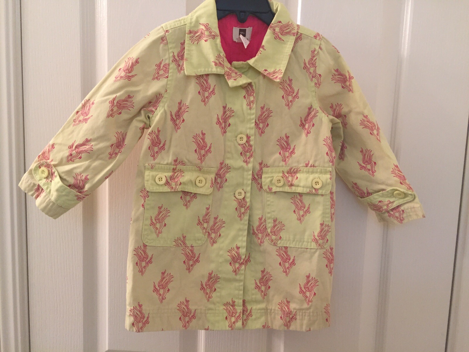 Tea Collection Tulip Trench Coat Jacket Yellow and Pink Girls Size 2T
