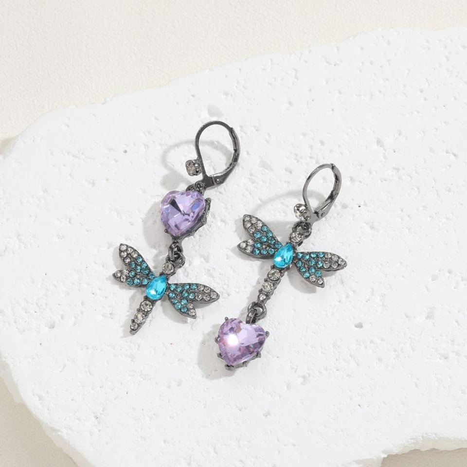 Betsey Johnson CZ & Butterfly Double Mismatch Drop Earrings | Perfect Gift - Image 2 of 4