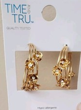 Pierced Post Hoop Earrings With Flower Details New