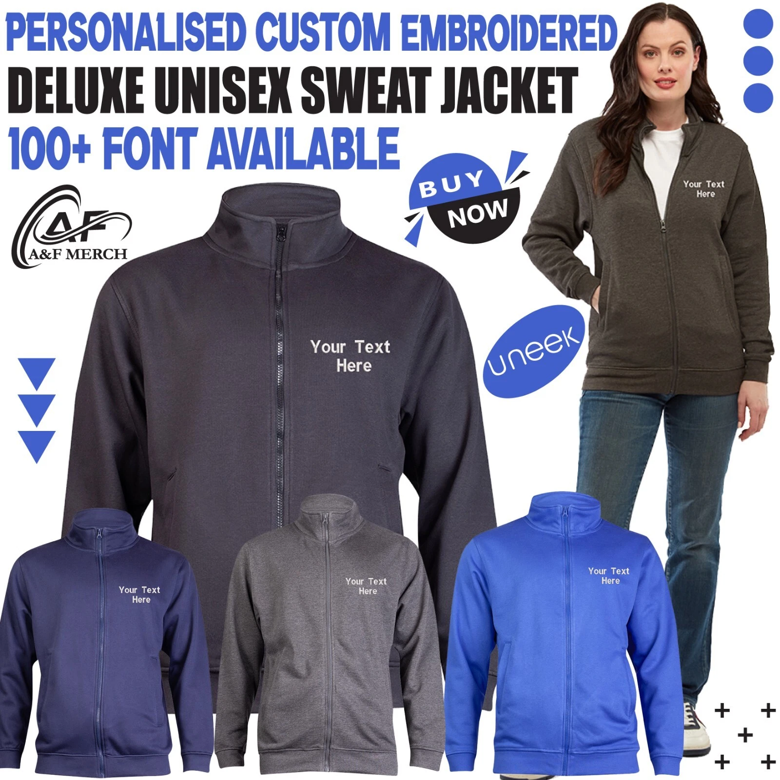Personalised Custom Embroidered Deluxe Unisex Sweat Jacket Full Zip Sweatshirt
Opens in a new window