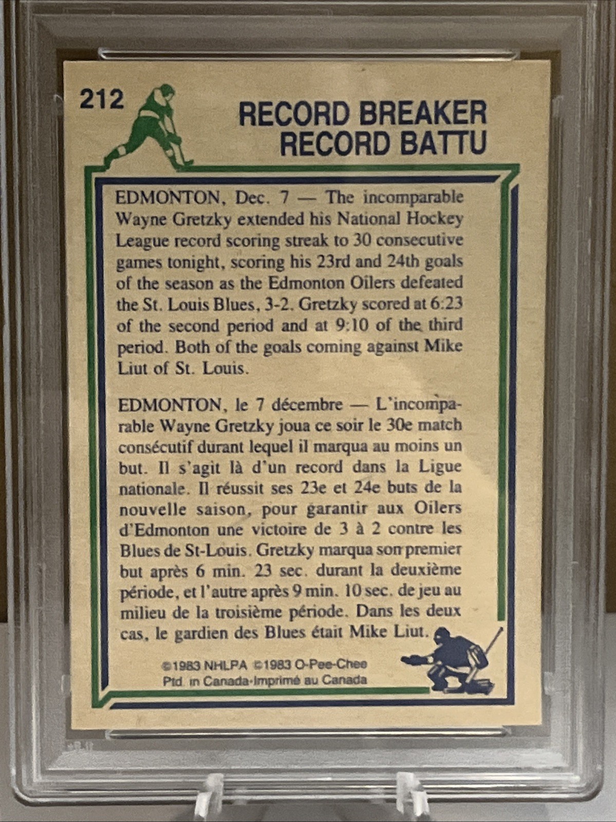 1983 O-PEE-CHEE RECORD BREAKER #212 WAYNE GRETZKY PSA 8 view 4