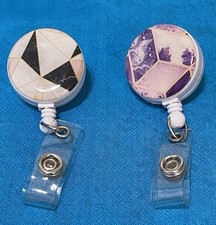 Retractable ID Name Card Badge Reel 22in 2 Geometric Purple  Black white