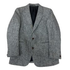 Brook Taverner Harris Tweed Blazer Jacket Grey Regular Herringbone Mens 38