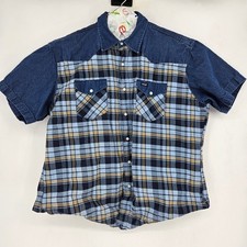 Vintage Wrangler Shirt Mens XXL Western Pearl Snap Plaid Wrancher Short Sleeve