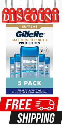 Gillette 6 in 1 Clear Gel Antiperspirant Deodorant Cool Wave 3.8 Oz 5 Pack