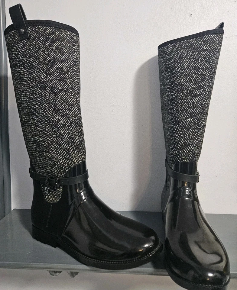 Bew sin caja Michael Kors Charm Stretch Neopreno Negro Y Gris Botas de Lluvia Talla 10 Foto 2 de 4