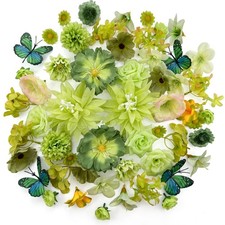 Artificial Flowers Heads Green Silk Faux Flower Heads Fake Roses Lily Carnati...