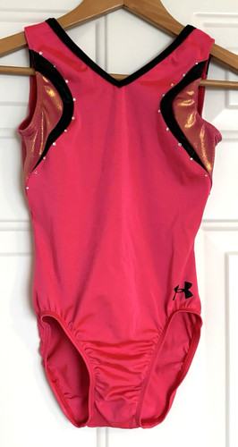 GK Elite Under Armour UA AS Adult Small Gymnastics Leotard Salmon Rhinestones