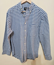 Eddie Bauer Mens Small Blue Plaid Button Down Long Sleeve Cotton