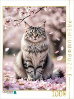 Puzzle Calvendo Assis Parmi Les Fleurs De Cerisier, Un Chat Maine Coon Respire L