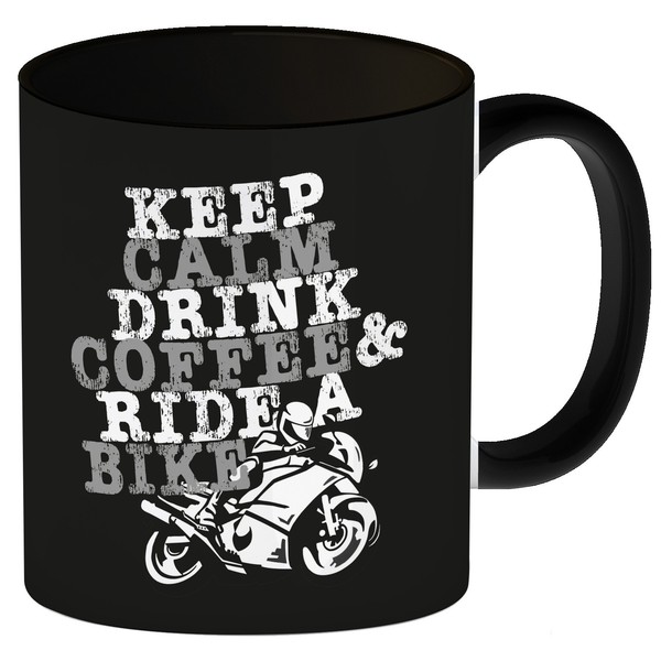 Keep Calm & Ride A Bike Kaffeebecher Schwarz Tasse Zum Thema Motorradfahren-image