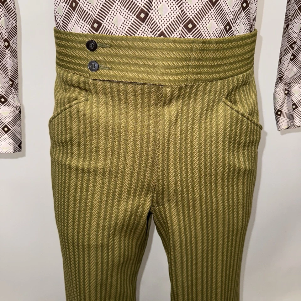 Pantalones De Colección Años 60 Para Hombres 34 28 Hecho en Marx Traje de Ocio MCM Mod Beatnik Rayas Poliéster Foto 3 de 4