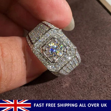 MENS LARGE SILVER SHINY DIAMOND GEMSTONE BLING ICE OUT HIP HOP RING UK