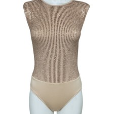 SHEIN Rose Gold Sequin Sleeveless Bodysuit Sparkly Glam Party Holiday Metallic