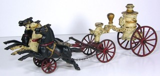 VAGÓN BOMBEO CAMIÓN DE BOMBEROS TIRADO POR CABALLOS HIERRO FUNDIDO DE LA DÉCADA DE 1890 JUGUETE de Wilkins 16" de largo