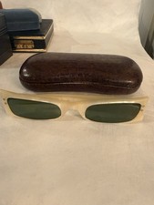 Vintage 1960s French Sunglasses B.H. Ivory Acetate Green Lenses Mod Retro France