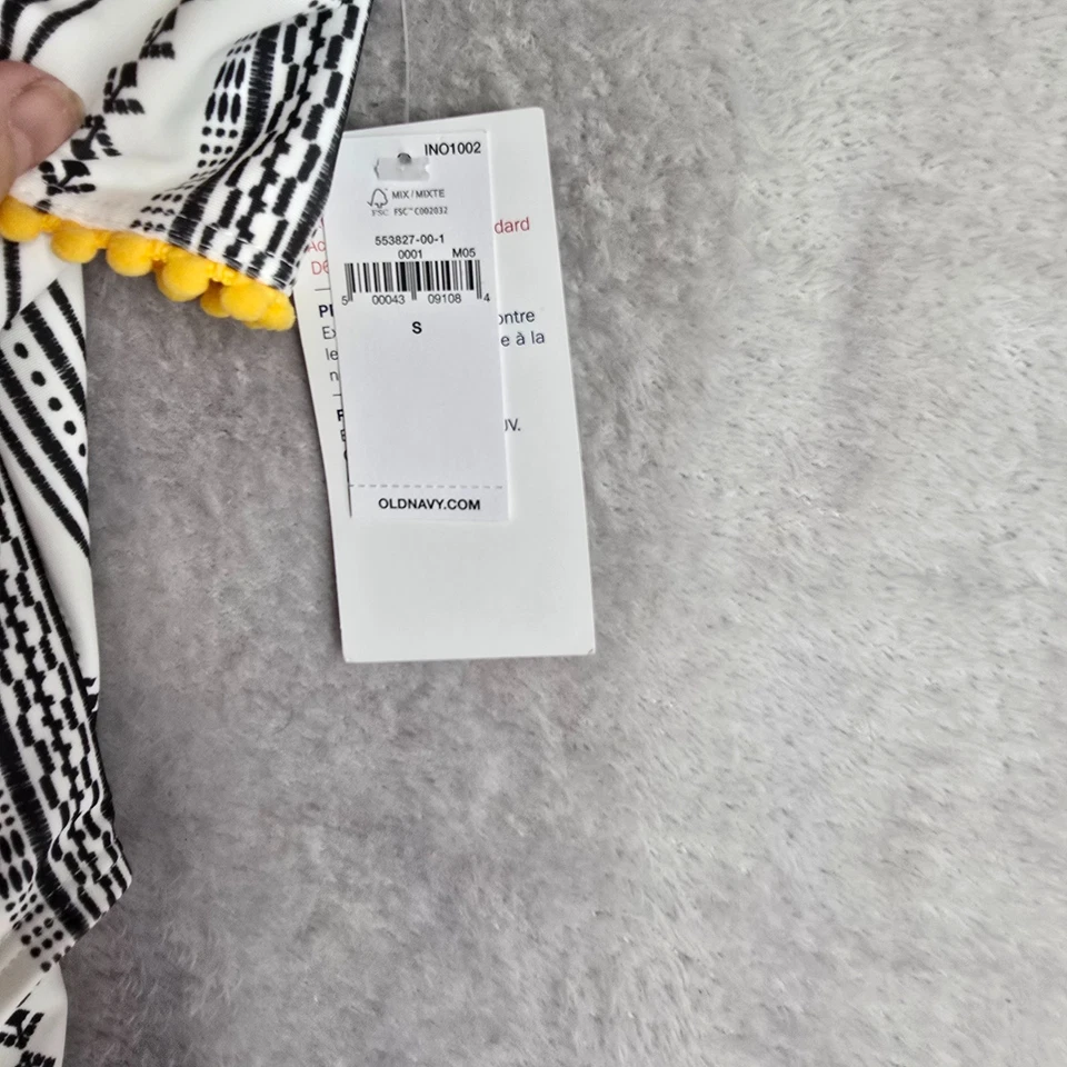 Antiguo Traje de Baño Azul Marino Niñas Blanco con Volantes Pom Pom Una Pieza Hombro Descubierto Talla S Nuevo con Etiquetas Foto 4 de 4