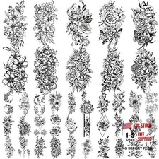40 sheets Lasting Temporary Tattoos Large Chrysanthemum and Lotus Flowers