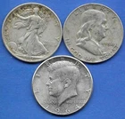 THREE HALF DOLLARS, WALKING LIBERTY; FRANKLIN & KENNEDY (1936-1964)!!!