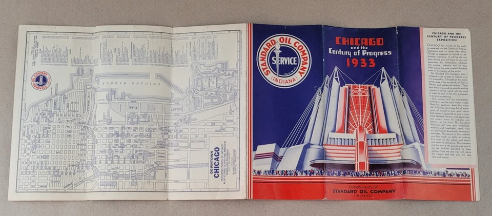 Vintage 1933 Century of Progress Chicago World's Fair Map Standard Oil Company - Image 3 of 4