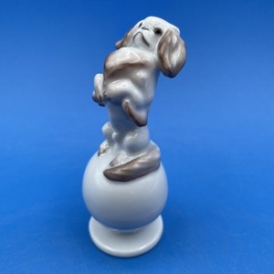 UNUSUAL ROSENTHAL GERMANY PORCELAIN PEKINGESE DOG FIGURINE ON BALL, 1940 MARK