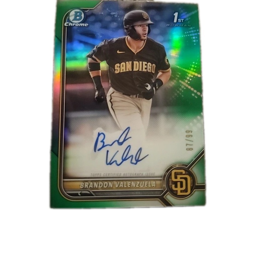 BRANDON VALENZUELA 2022 Bowman Chrome 1st Green Refractor /99 Auto SD PADRES