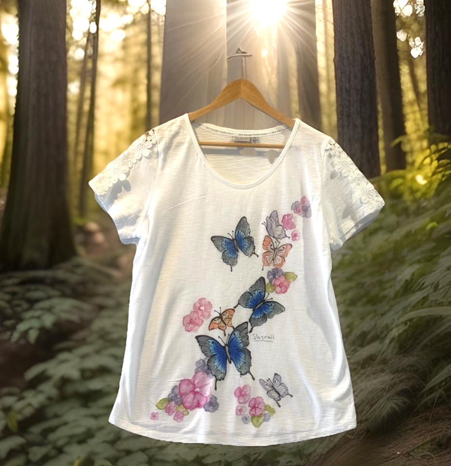 W.A .Jacobs Tshirt with colorful butterfly and floral graphic cotton print Xxl