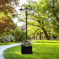 Outsunny 3-head LED Solar Light Lamp Street Light Post with Planter Base - Black