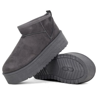 Damen Frauen Stiefeletten Winter Schnee Stiefel Warm Fellfutter GRAU Plateau Stiefel Schuhe