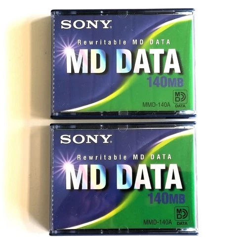 2 Stk. SONY MD DATA 140MB, MMD-140A 1 x bespielt, „endlos“ wiederbeschreibbar